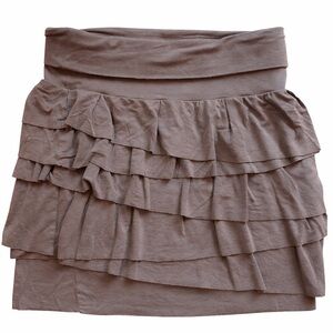 Ann Taylor LOFT Gray Tiered Ruffle Skirt XS Petite Stretch Jersey Elastic Waist